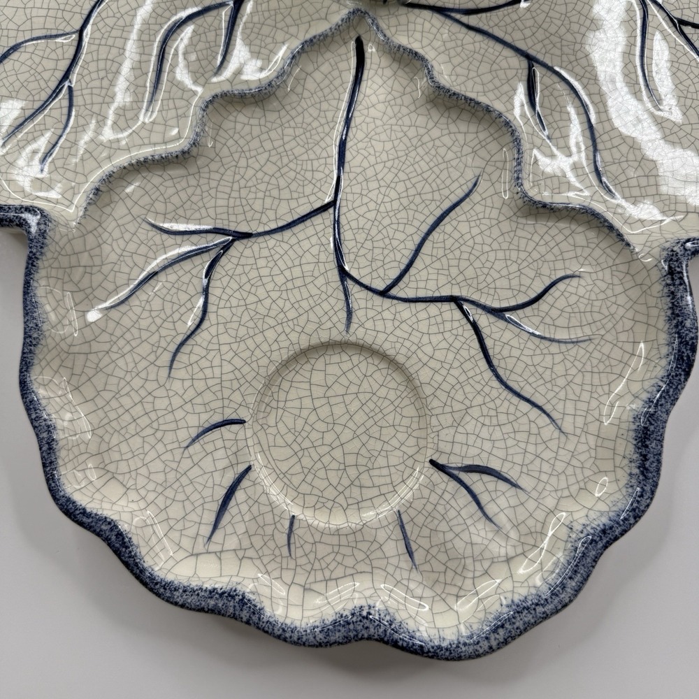 Dedham Pottery Rabbit Chip & Dip Set The Potting Shed Blue White Crackle Glaze‎ - Picture 7 of 16